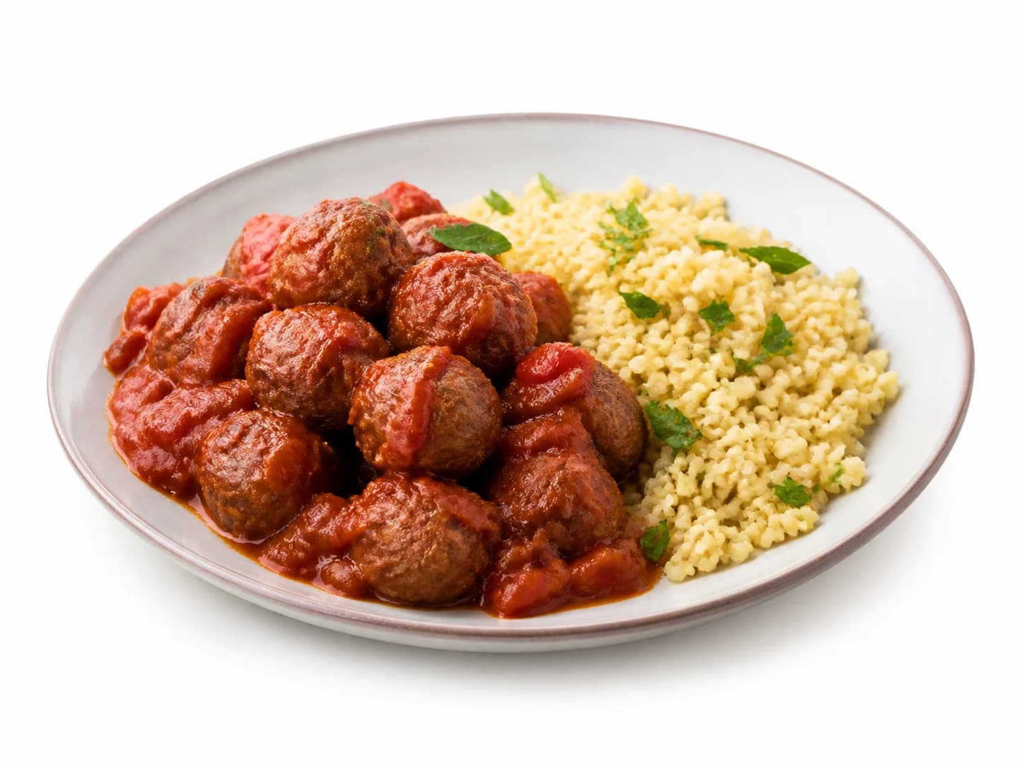 Kryddiga köttbullar med tomat & bulgur